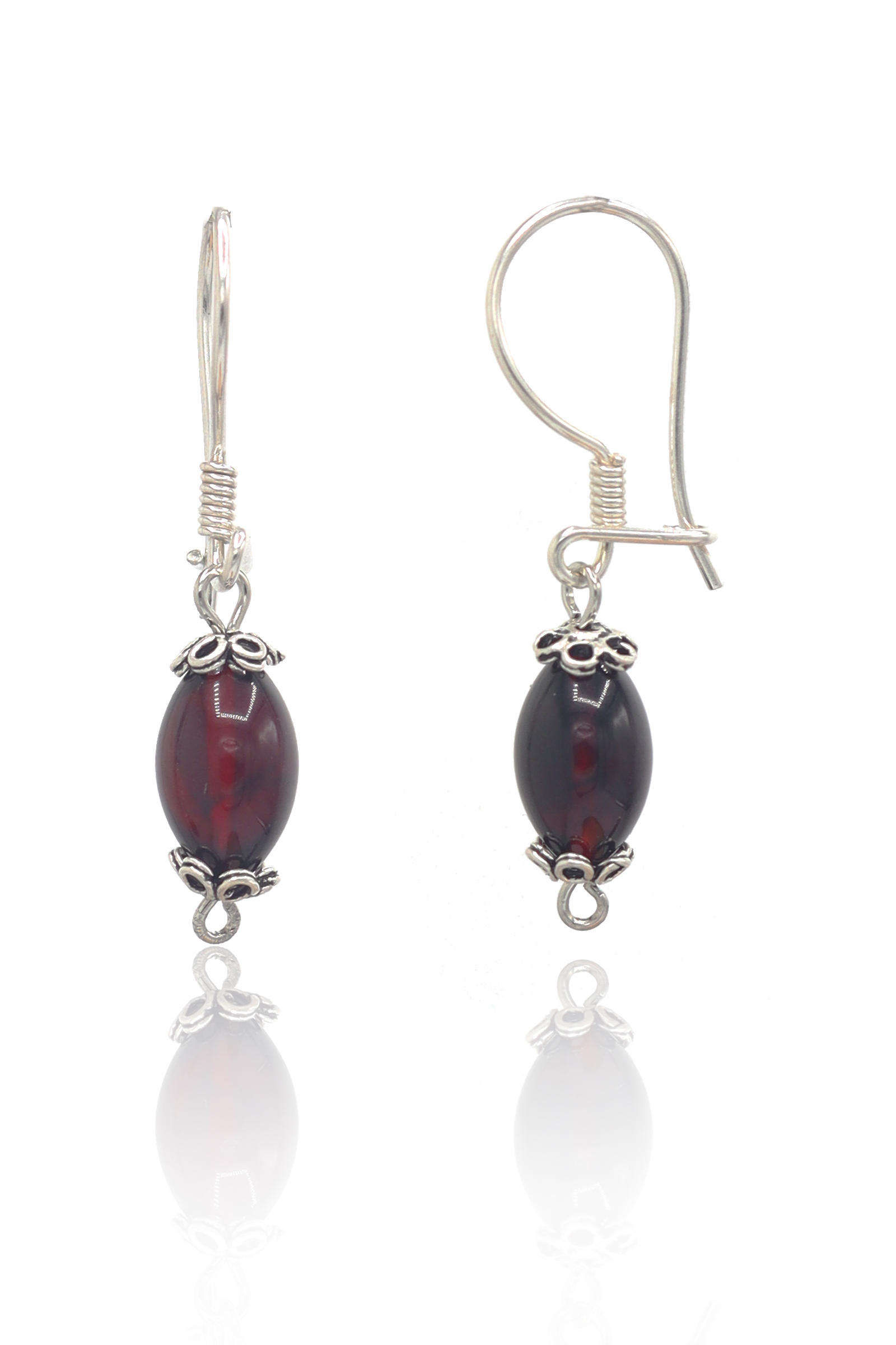 Bordo Kehribar Taşlı 925 Ayar Bayan Gümüş Küpe 201022732