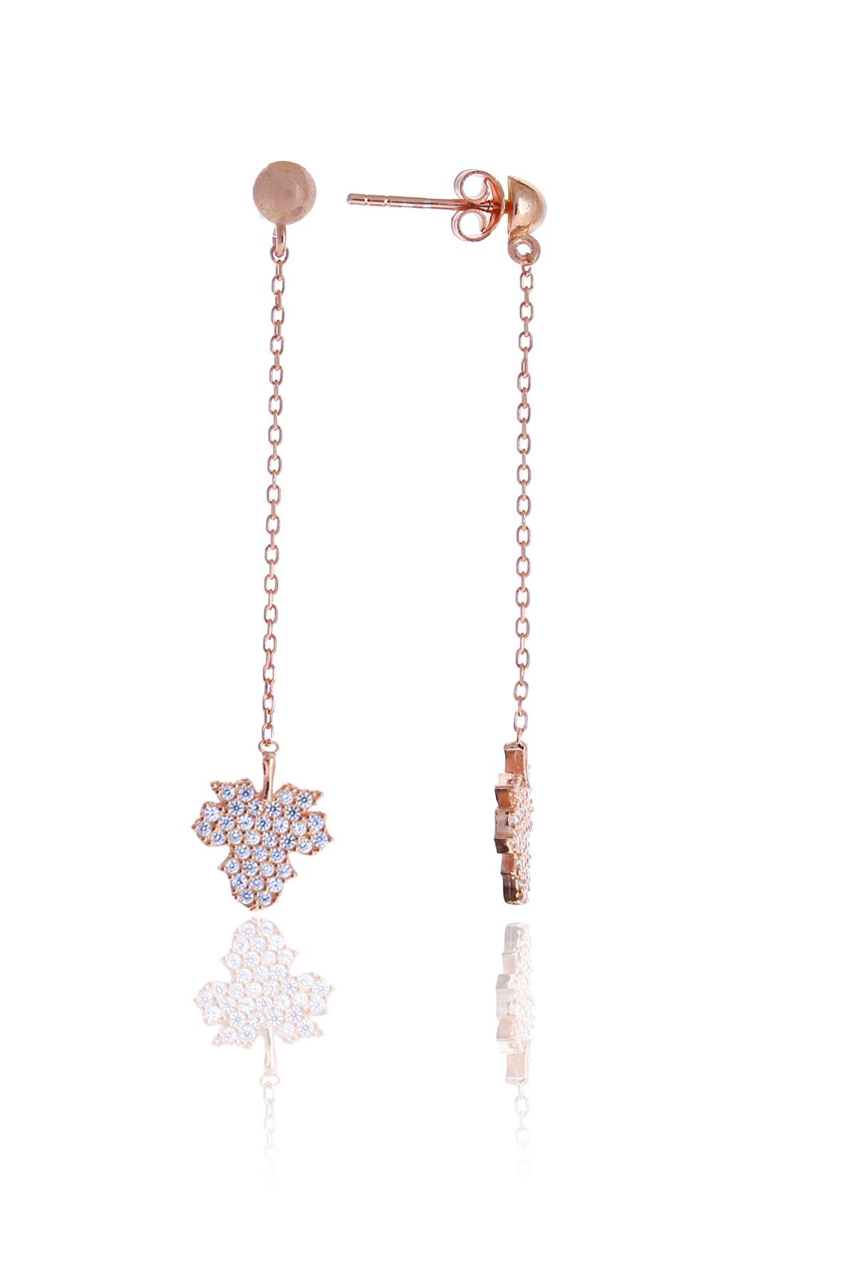 Çınar Tasarım Zirkon Taşlı Rose Kaplama Gümüş Kadın Küpe 201025100