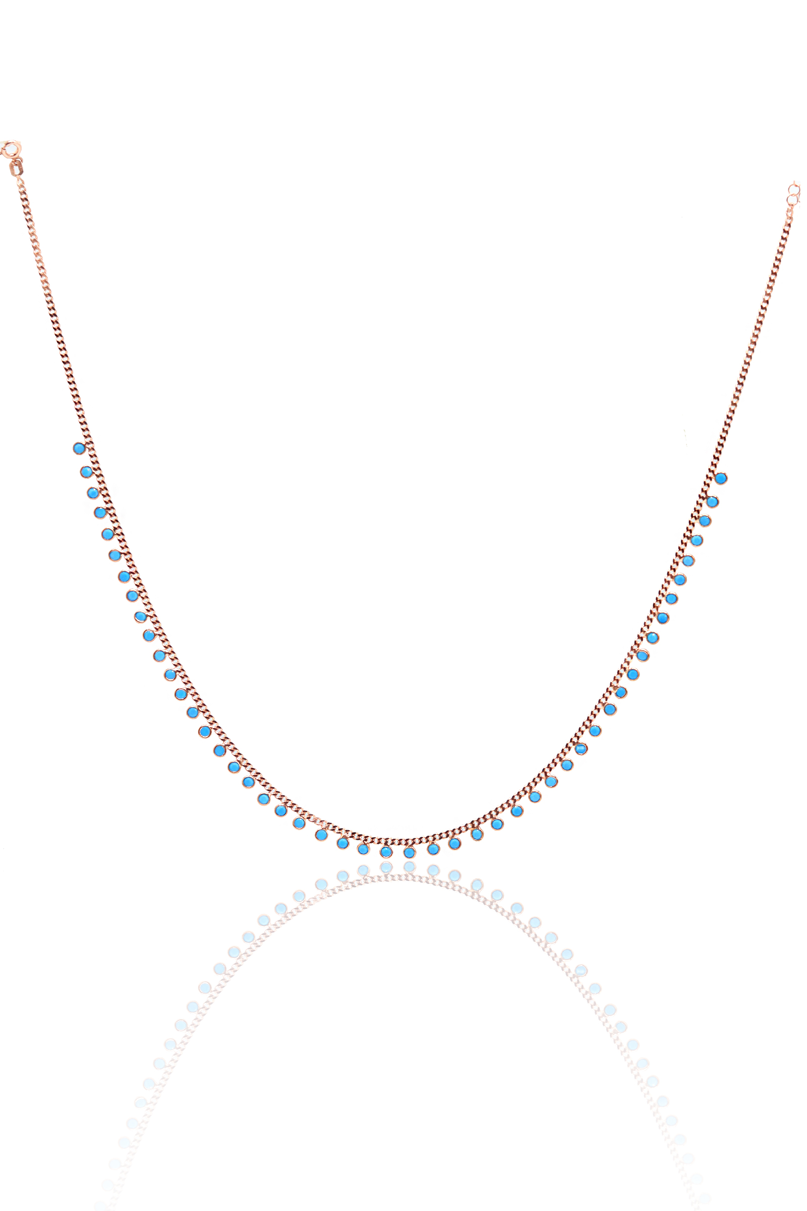 Firuze Taşlı Rose Gold 925 Ayar Gümüş Su Yolu Gerdanlık Şans Kolyesi 201023266