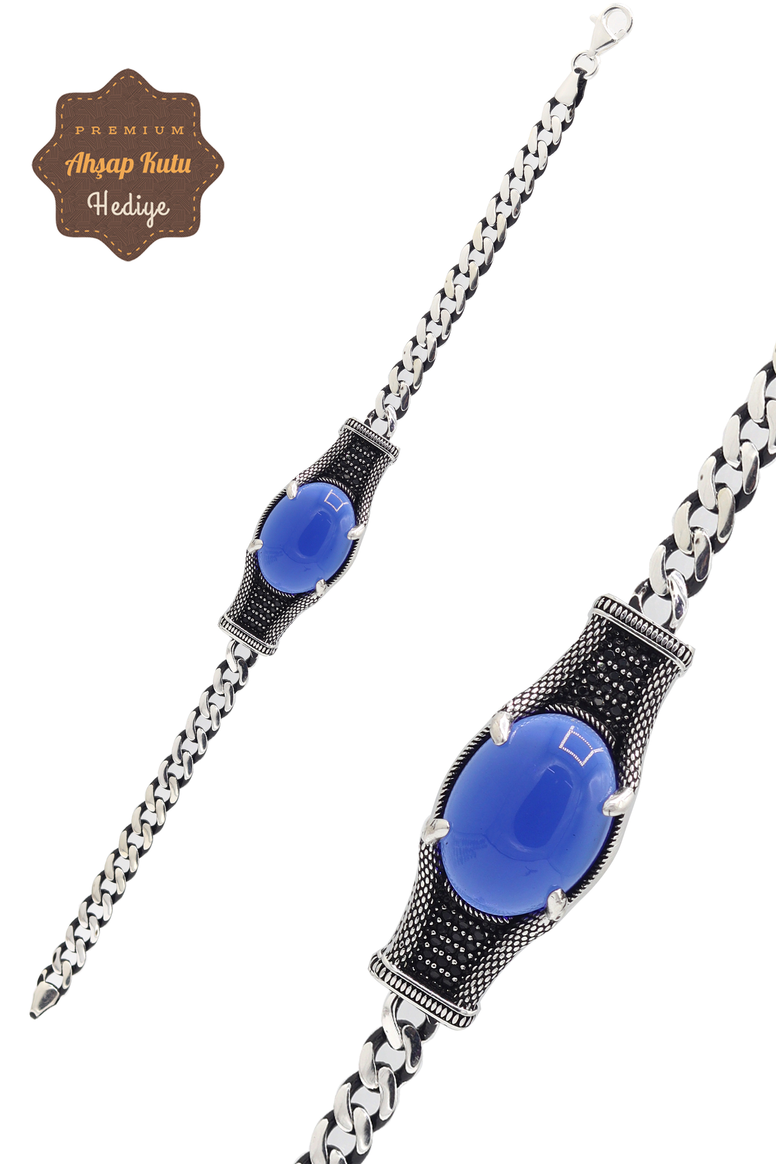 Safir Taşlı 925 Ayar Gümüş Zincir Erkek Bileklik 201023814