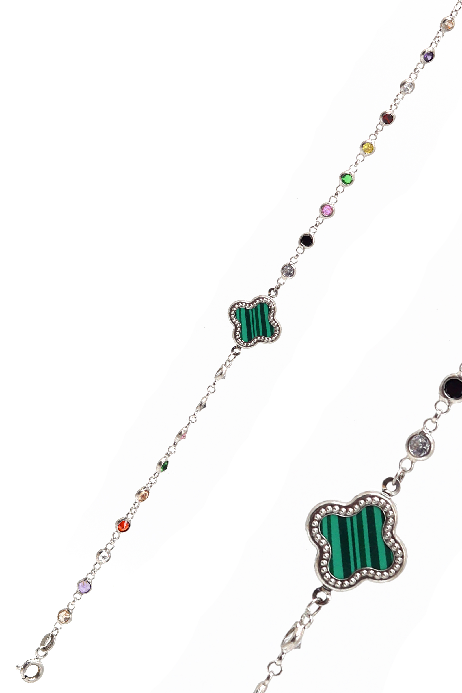 Yonca Van Cleef Malahit Çift Taraflı Kadın Gümüş Bileklik 201023561