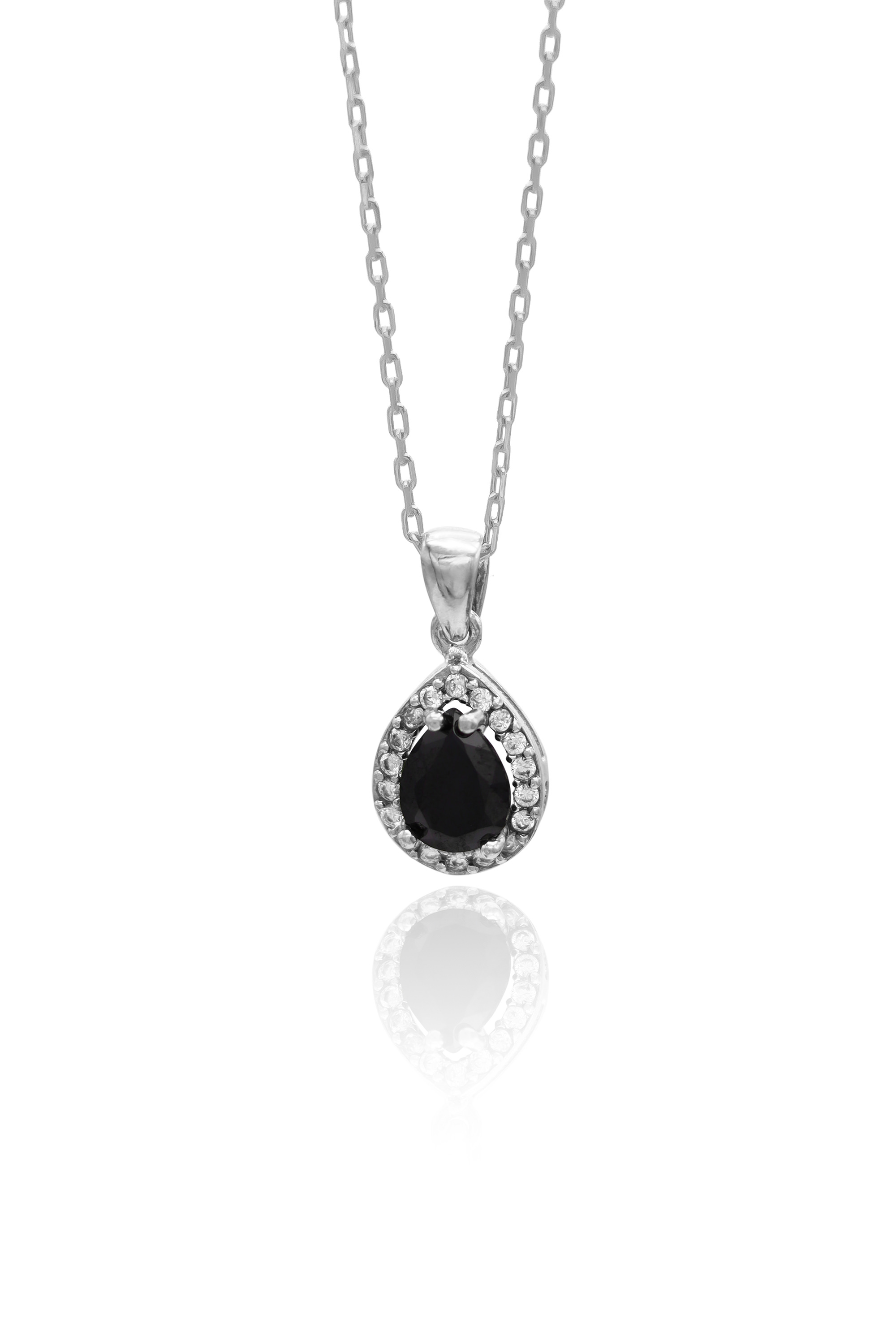 Damla Model Siyah Zirkon Taşlı Gümüş Hayalet Kolye 201020595