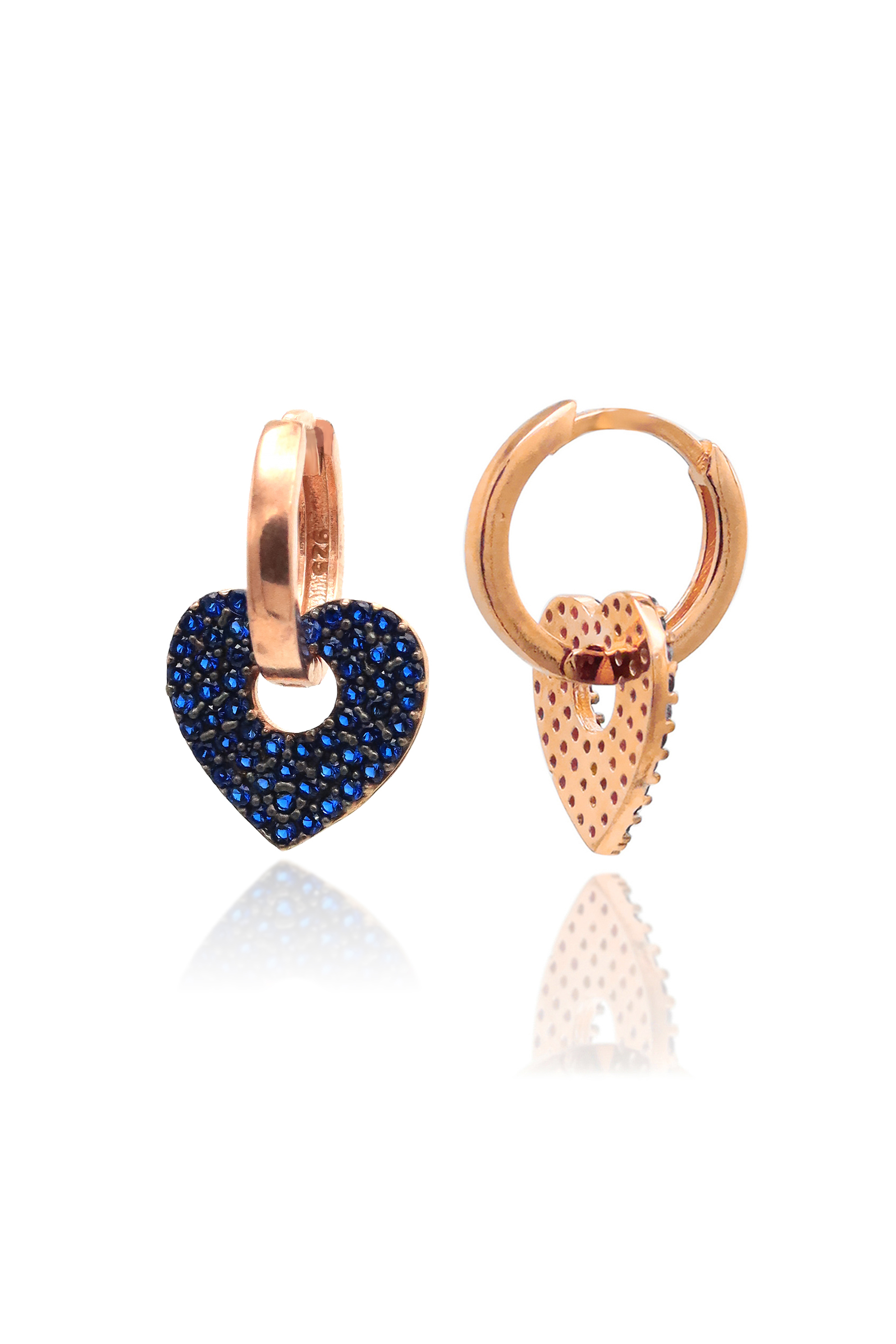 Safir Taşlı Kalp Model Bayan Gümüş Küpe