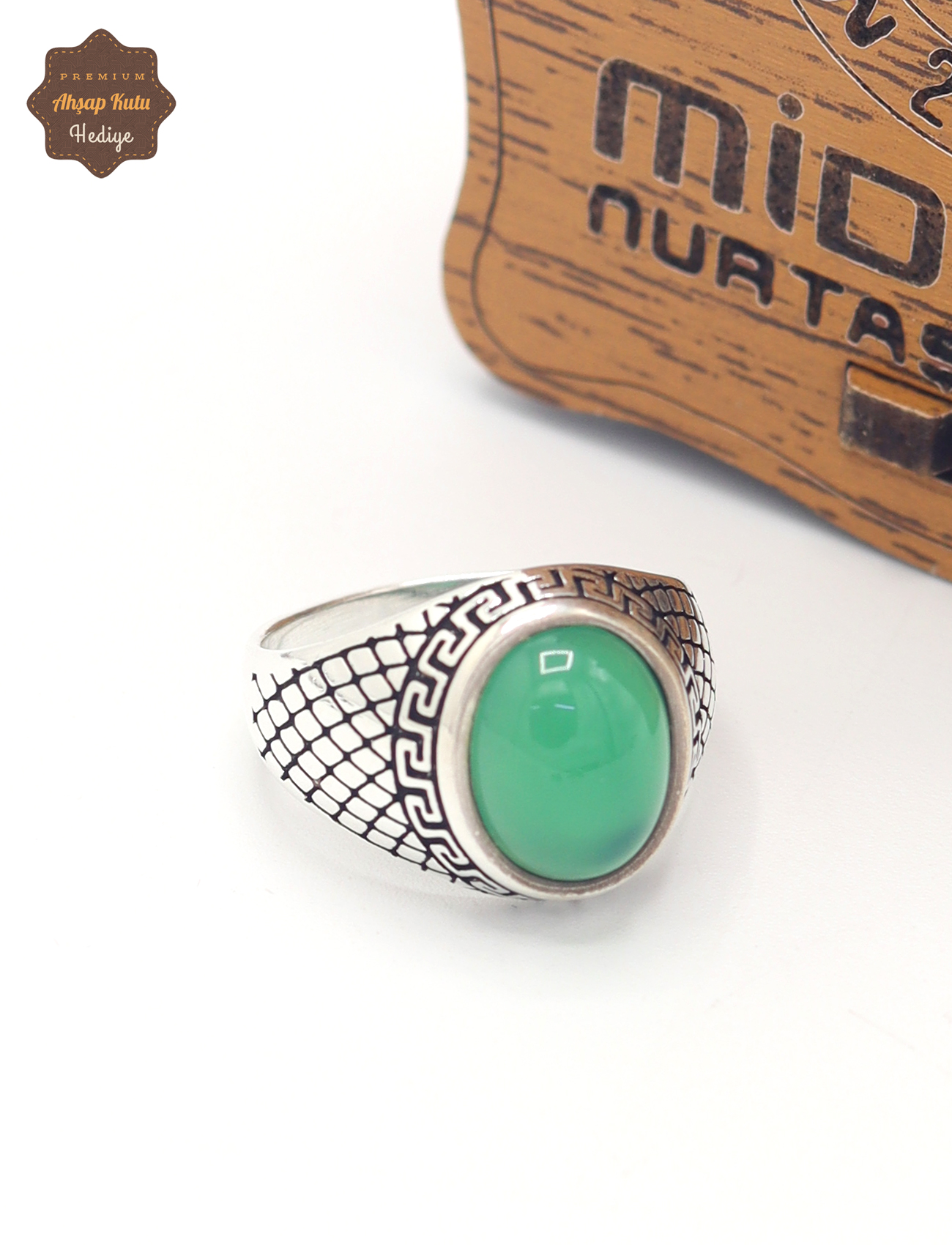 Zümrüt Taşlı Oval Baklava Motifli 925 Ayar Gümüş Çocuk Yüzüğü 201025338