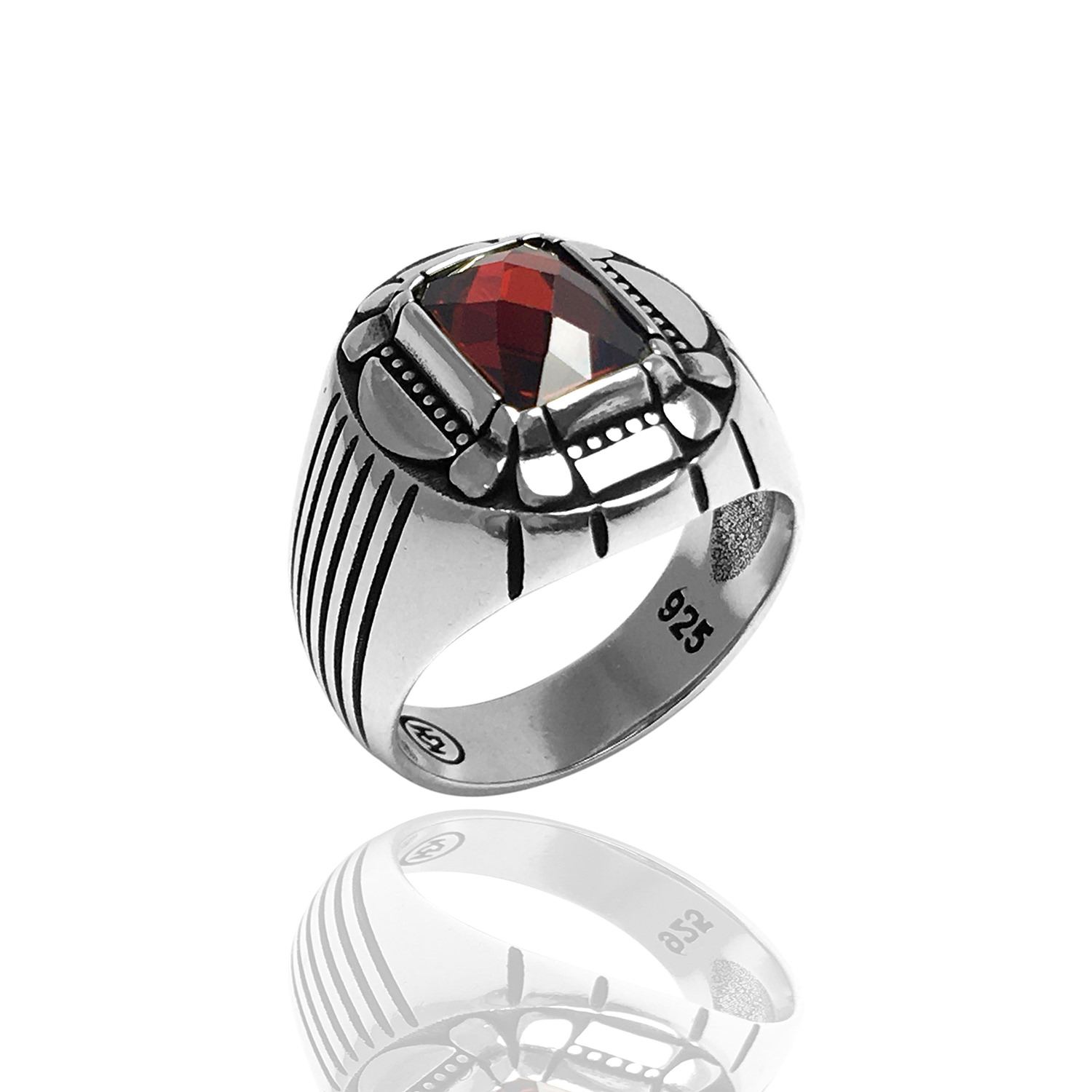 Yakut Taşlı Babil Model Erkek Gümüş Yüzük