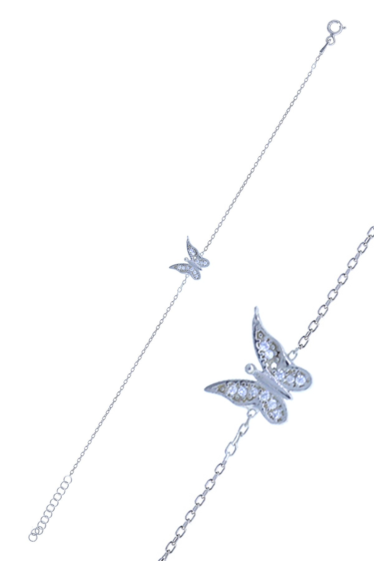 Kelebek Model Zirkon Taşlı Gümüş Kadın Bileklik 201024995