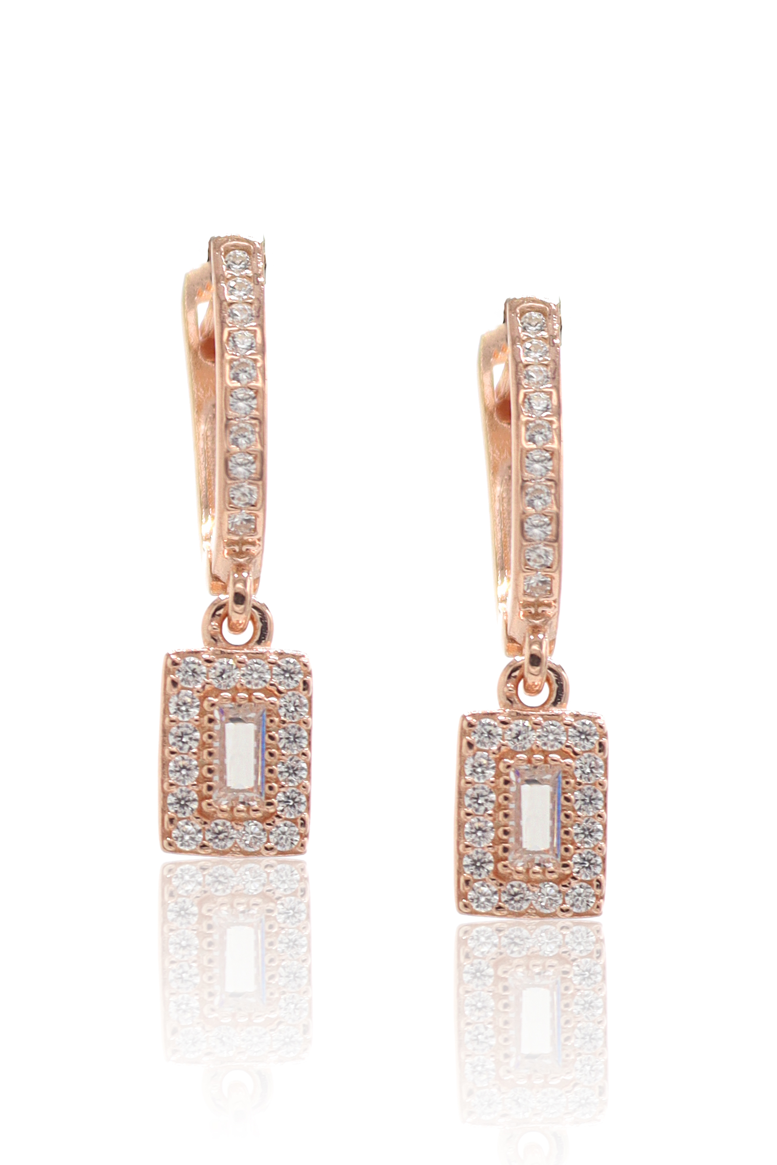 Baget Model Zirkon Taşlı Rose Kaplama Bayan Gümüş Küpe 201022759