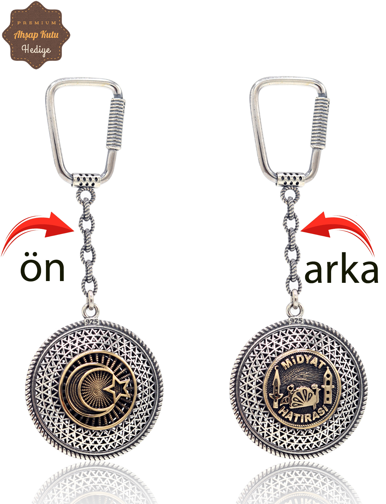Ayyıldız ve Midyat Hatırası Çift Taraflı Oksitli Gümüş Telkari Anahtarlık 201025168