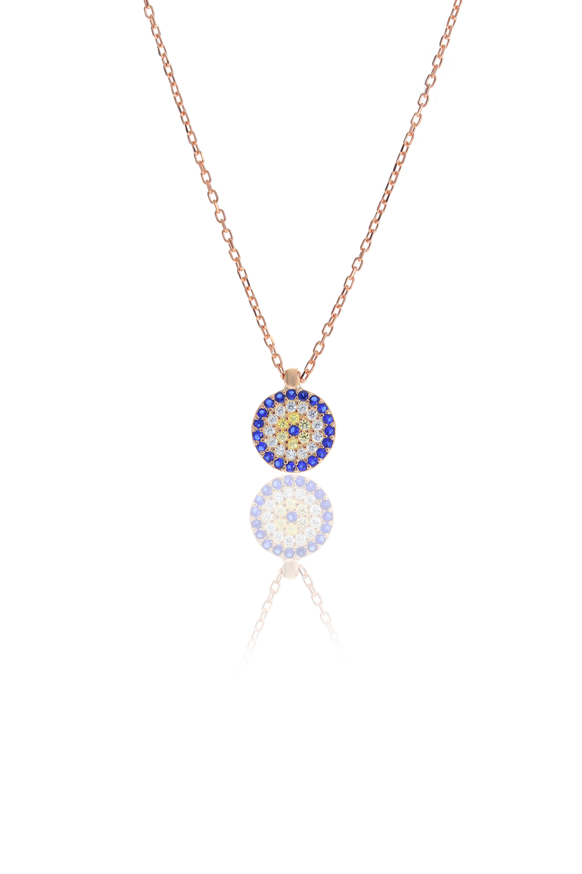 Nazar Boncuğu Tasarım Safir Zirkon Taşlı Roslu Kadın Kolye (S) 201025030