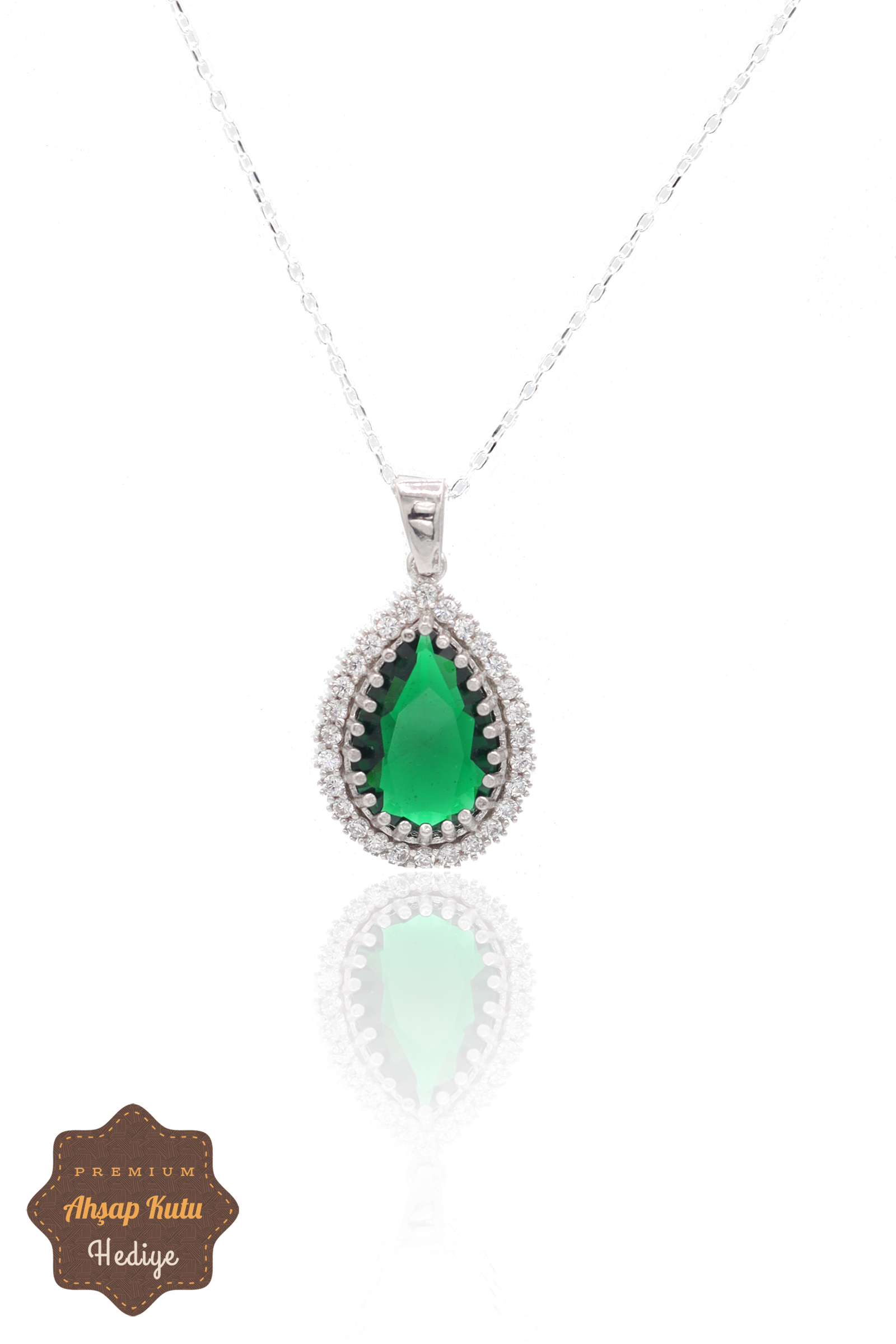 Zümrüt Taşlı Damla Model 925 Ayar Gümüş Kadın Kolye 201023325