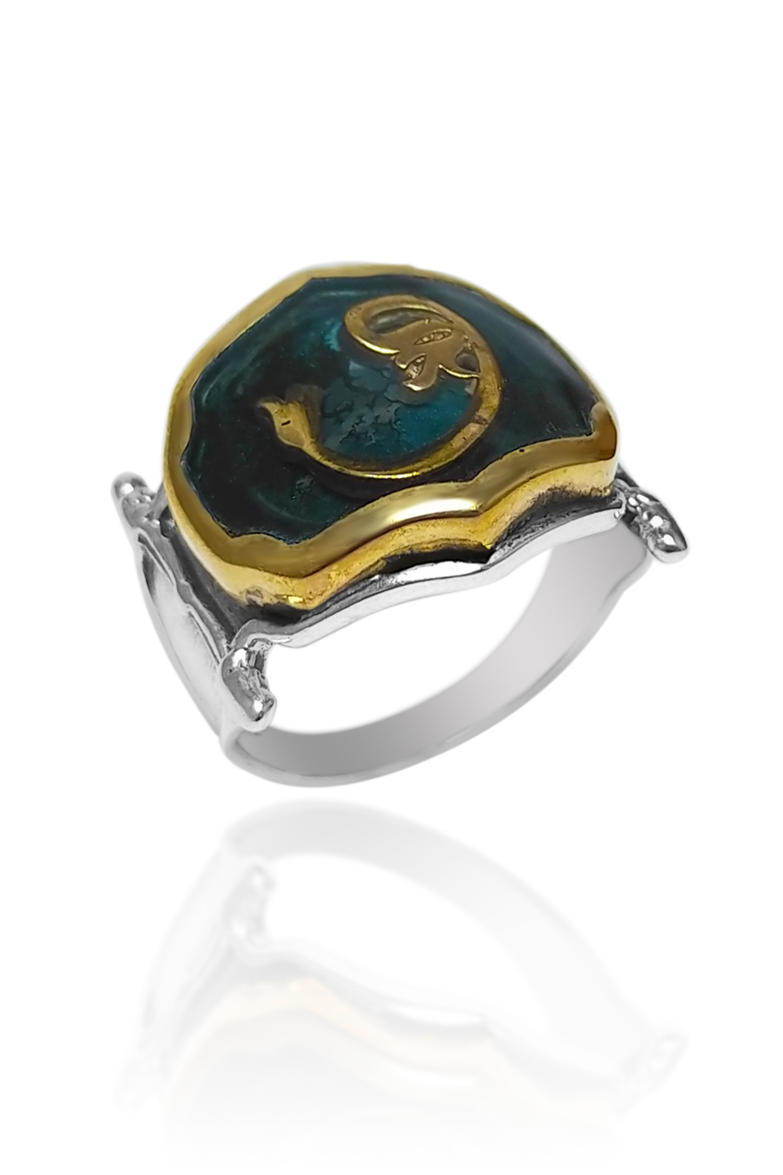 Vav İşlemeli Mineli Erkek Gümüş Yüzük