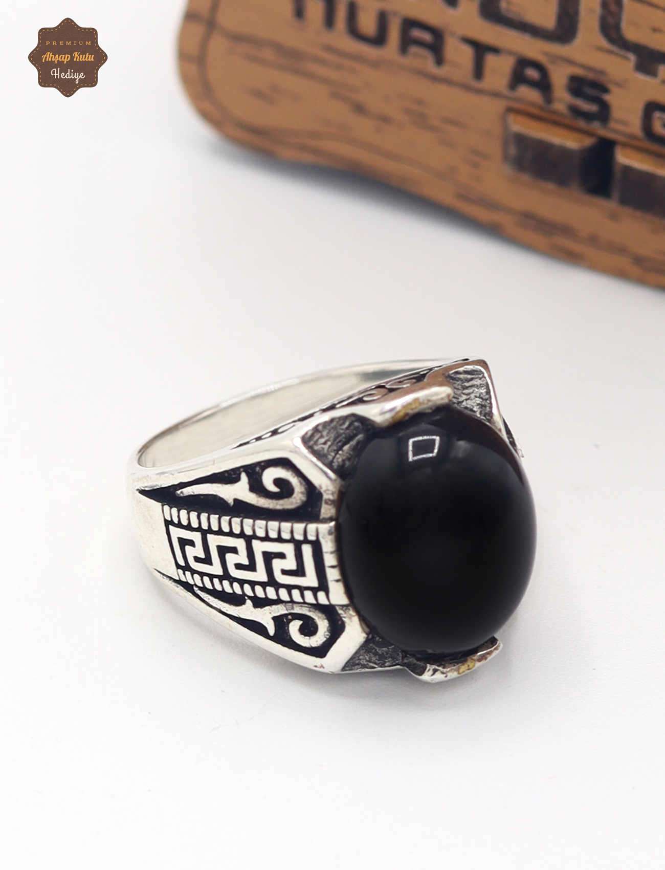 Oval Oniks Taşlı Artuklu Desenli 925 Ayar Gümüş Çocuk Yüzüğü 201025384