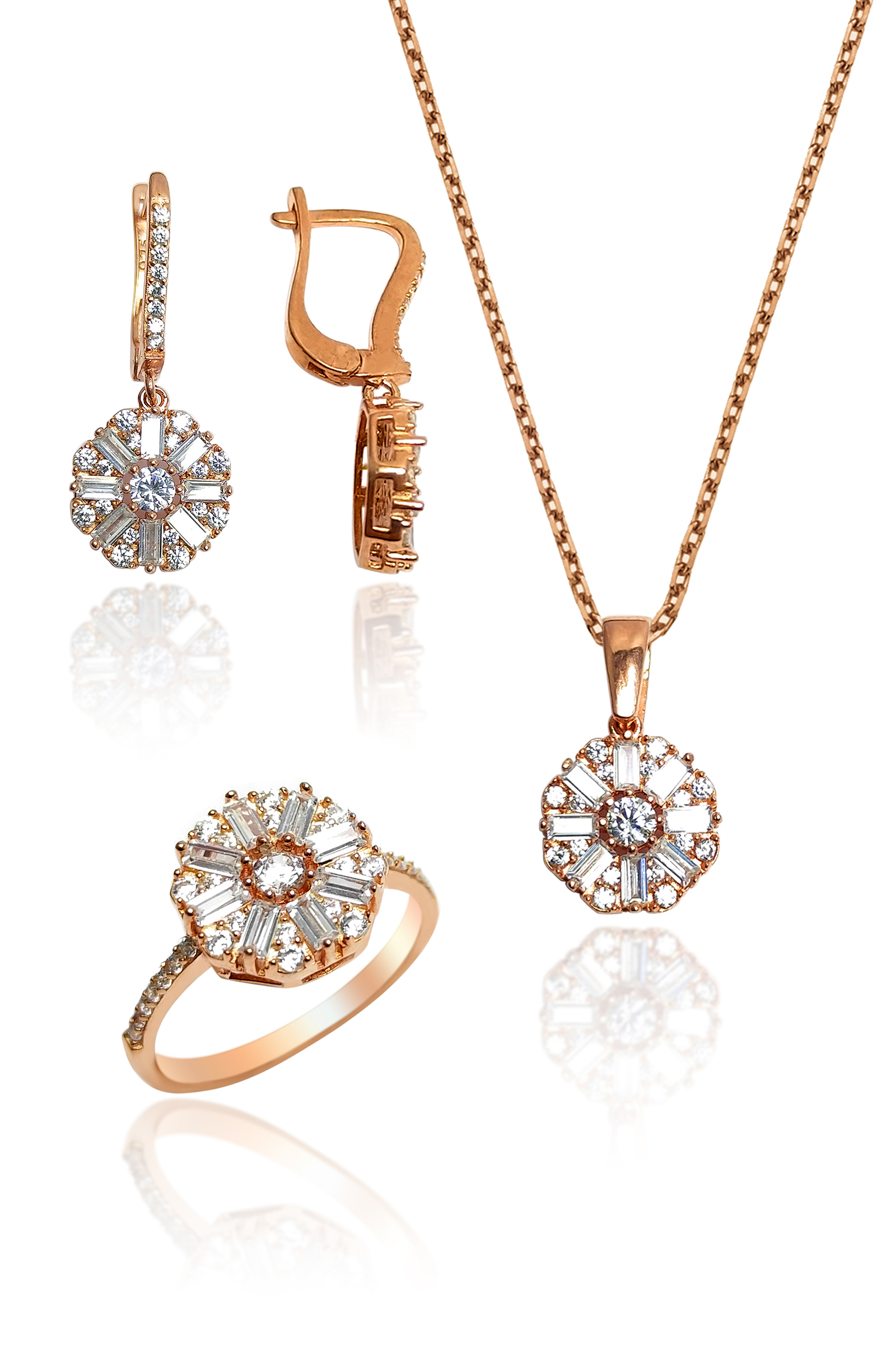 Oval Model Rose Kaplama Gümüş Üçlü Set