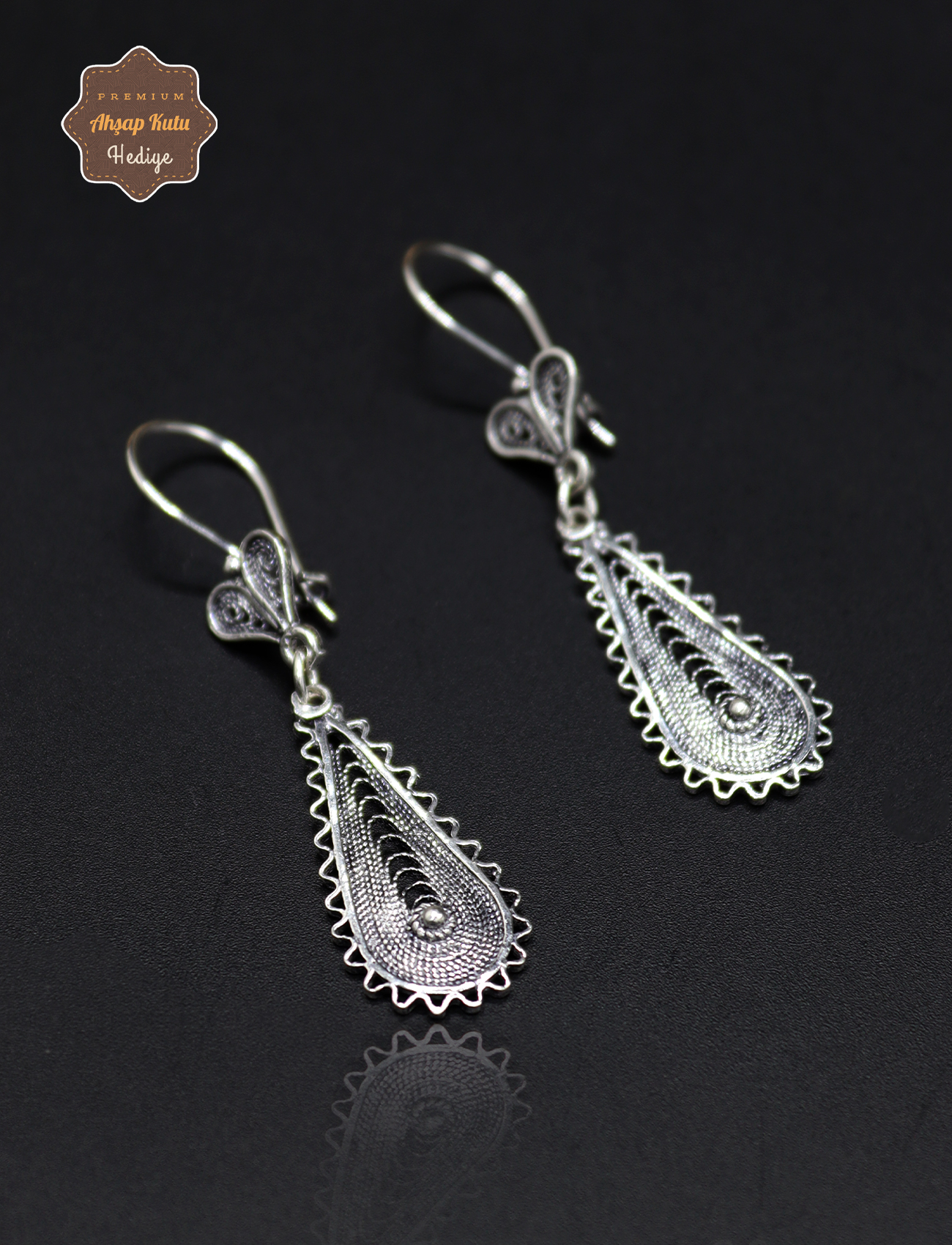 Sallantılı Damla Model 925 Ayar Gümüş Oksitli Telkari Kadın Küpe 201025200
