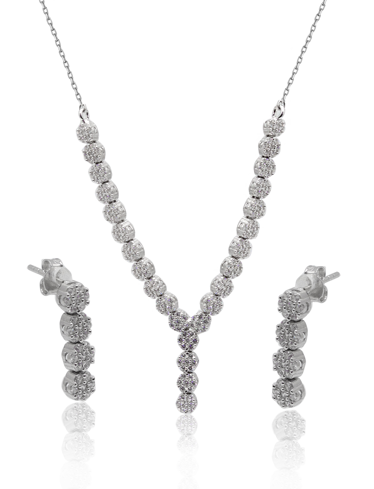 Zirkon Taşlı Yuvarlak Model 925 Ayar Gümüş İkili Set 201024691
