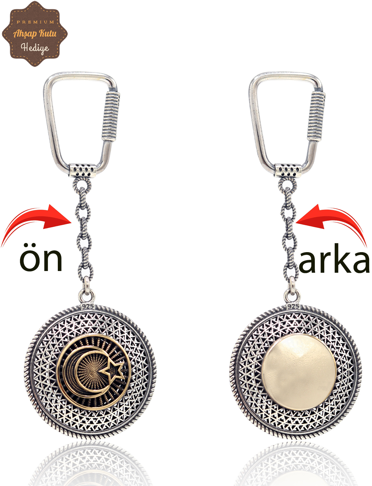 Ayyıldız ve İsimli Plaka Çift Taraflı Oksitli Gümüş Telkari Anahtarlık 201025169