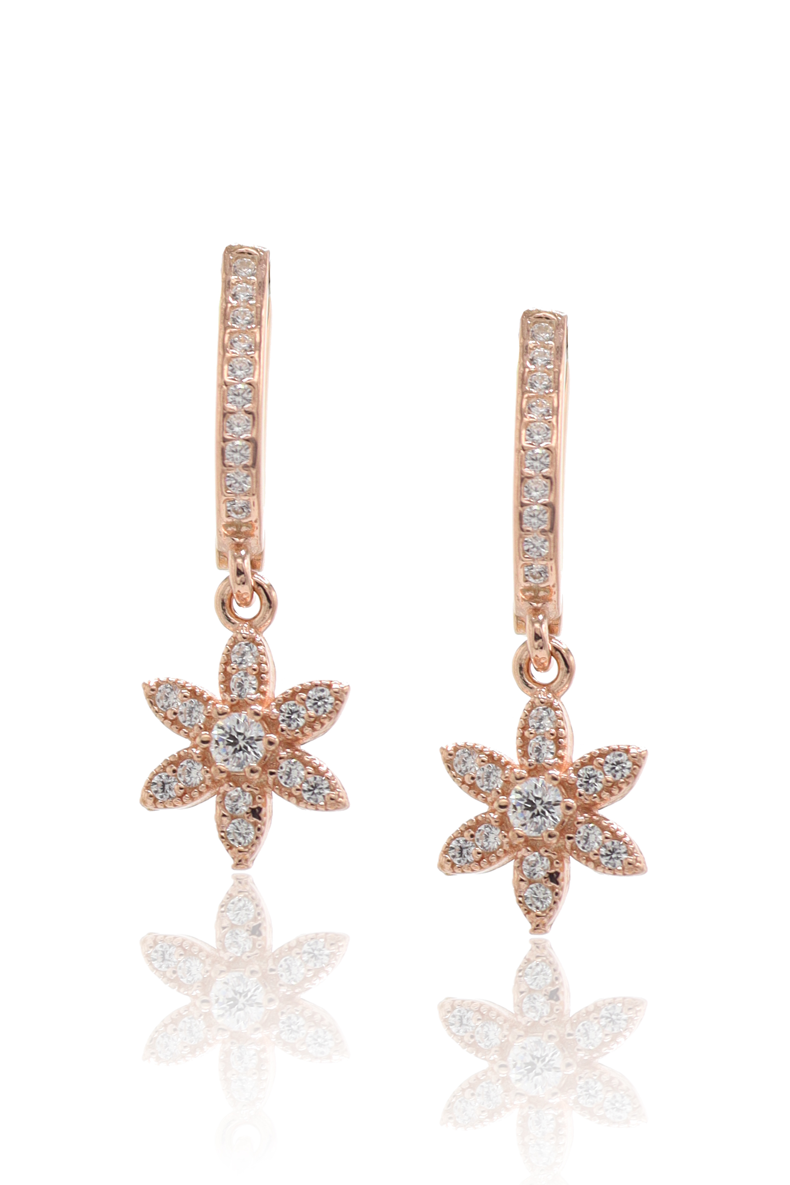 Yıldız Model Zirkon Taşlı Rose Kaplama Bayan Gümüş Küpe 201022758