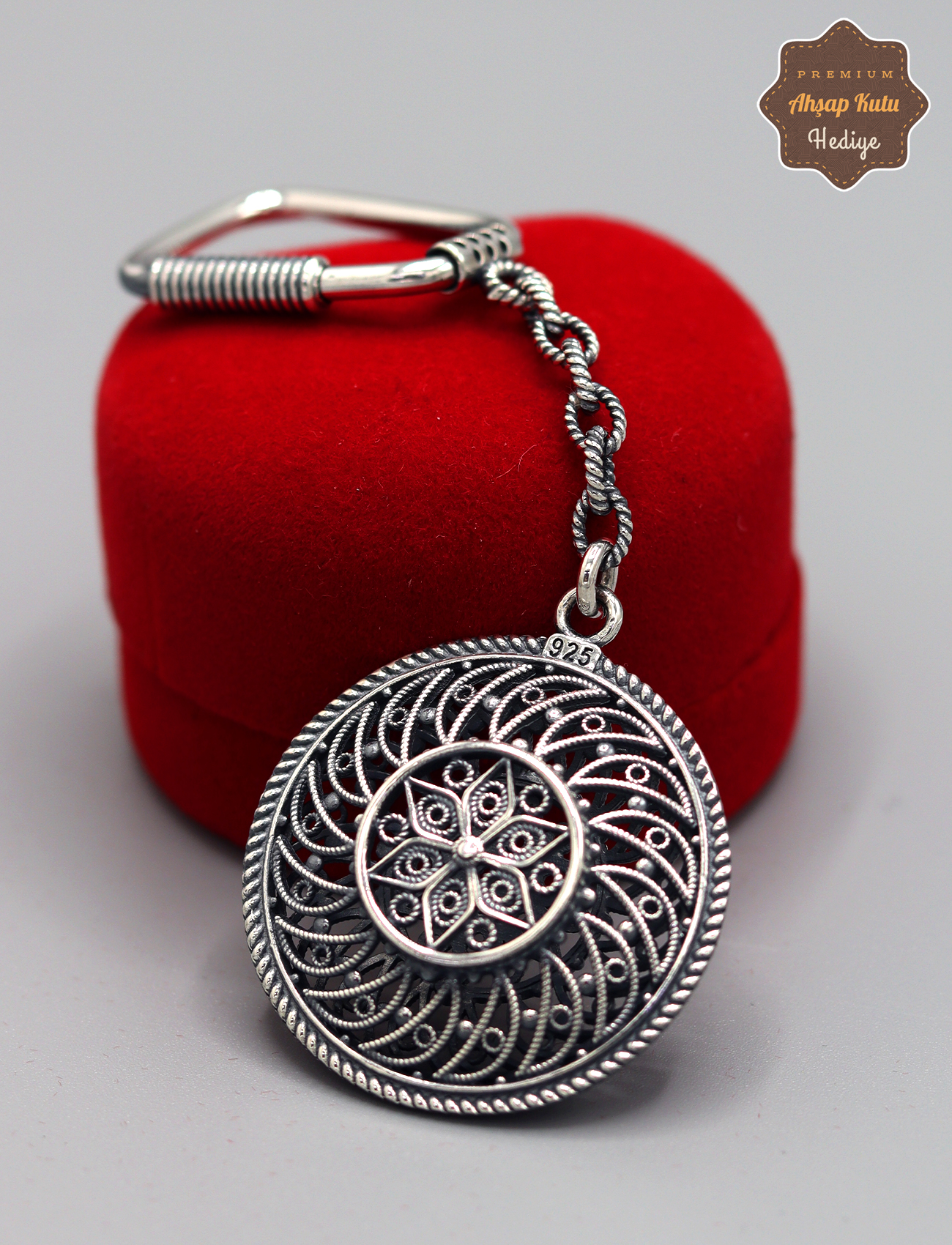 Sarmal Yıldız Model 925 Ayar Gümüş Oksitli Telkari Anahtarlık 201025164