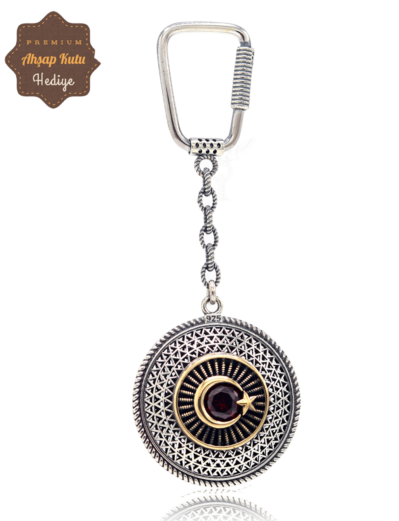 Yakut Taşlı Ayyıldız Model Oksitli Gümüş Telkari Anahtarlık 201025174