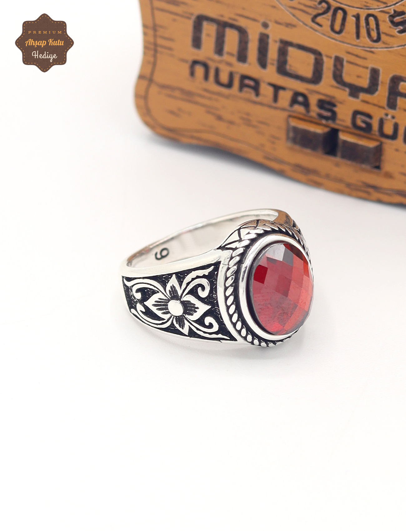 Oval Yakut Taşlı Motifli 925 Ayar Gümüş Çocuk Yüzüğü 201025359