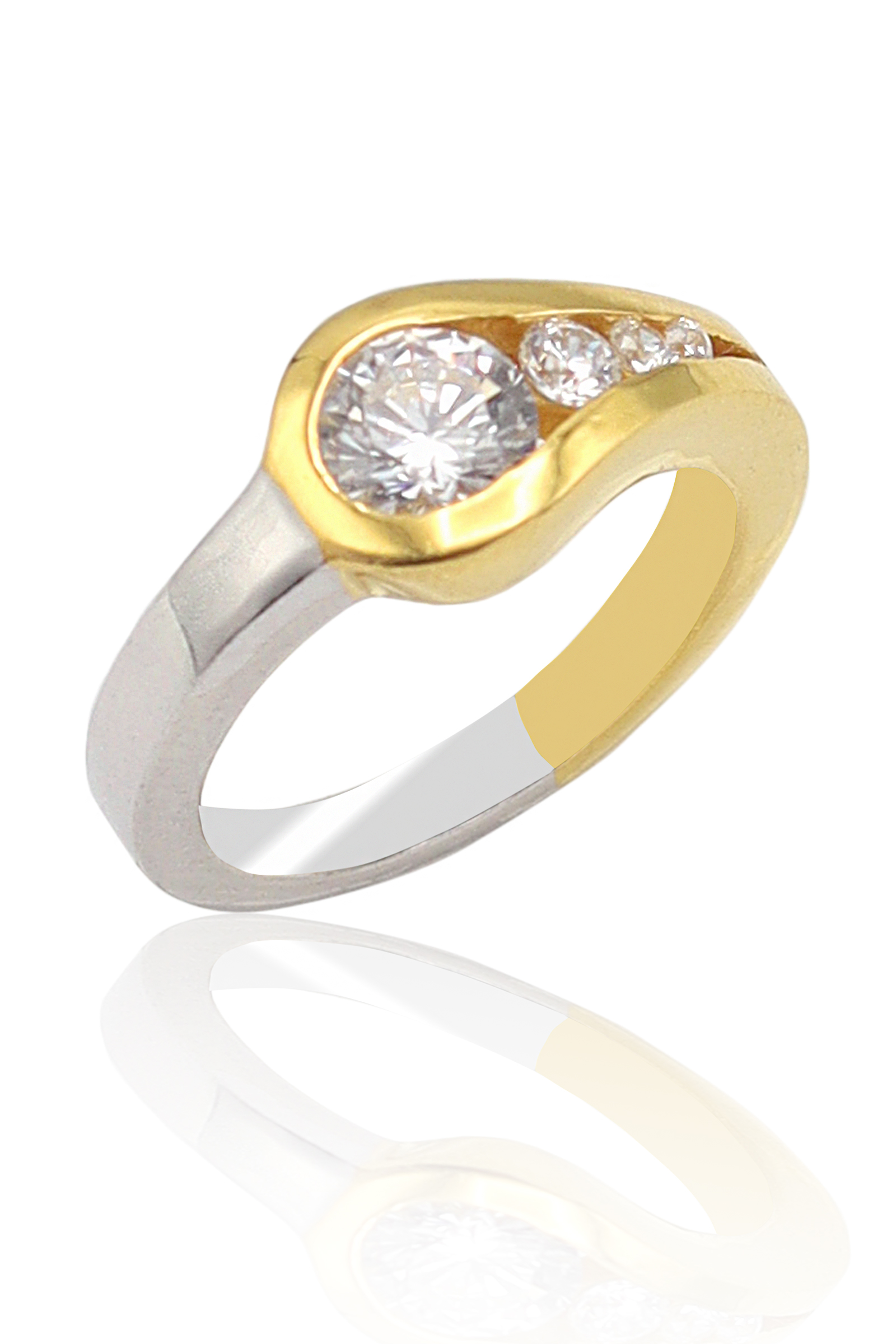 Kristal Kesim Gold Kaplama 925 Ayar Gümüş Zirkon Yüzük 201022858