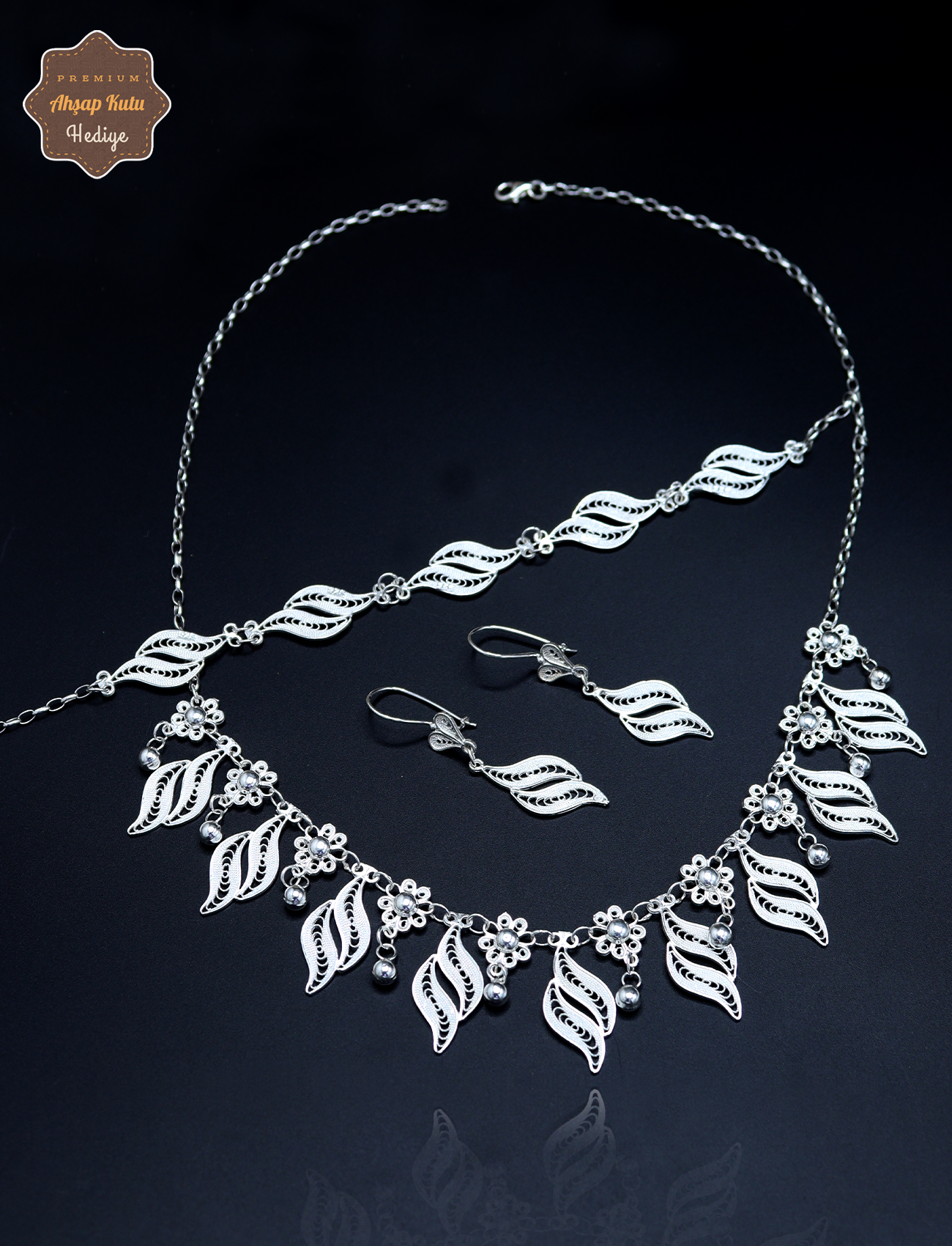 Çiçekli Yaprak Model 925 Ayar Gümüş Telkari Kadın Üçlü Set 201025292