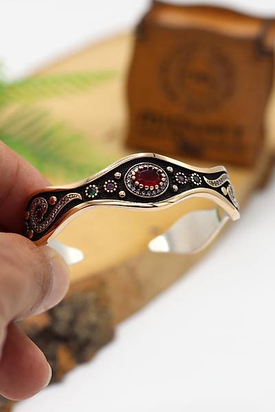 Yakut Ta�l� Zikzak Model El i�i G�m�� Kad�n Bilezik 201024465