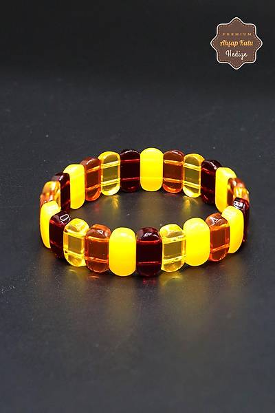 Sar� K�rm�z� Turuncu Renk Toz Kehribar Ta�l� Bay-Bayan Bileklik 201023924