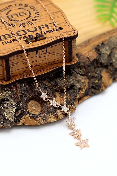 Zirkon Ta�l� Rose Kaplama Y�ld�z Tasar�m 925 Ayar G�m�� Kad�n Kolye 201024389