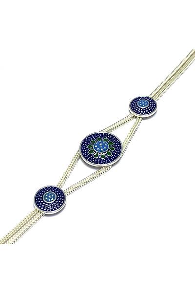 Mavi Mineli 925 Ayar Mardin Has�r� G�m�� Bileklik