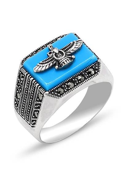 Firuze Ta�l� Ahura Mazda Model 925 Ayar G�m�� Markazit Unisex Y�z�k 201024248