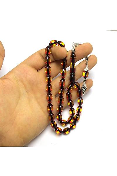 Turuncu Sar� S�rmeli Toz Kehribar Tesbih