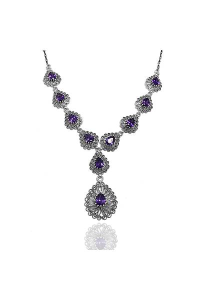 Ametist Ta�l� Gerdanl�kl� Telkari Bayan G�m�� ��l� Set