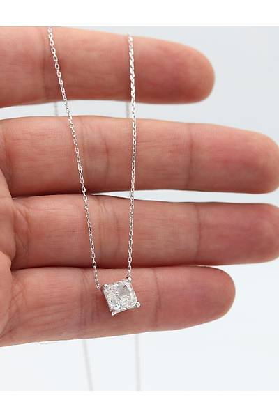 Kare Mozanit Ta�l� 925 Ayar G�m�� K�pe ve Kolye 2'li Set 201024818