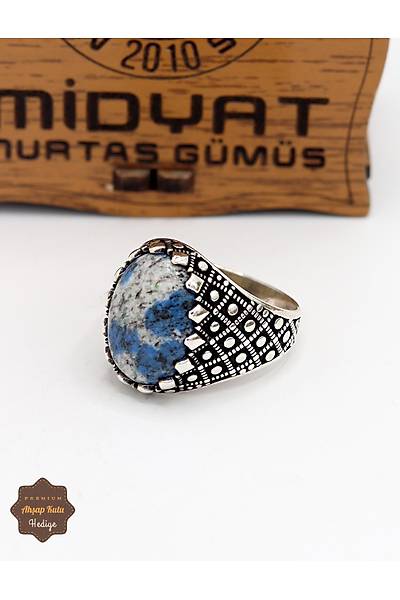 Kyanit Ta�l� Nokta Desenli 925 Ayar G�m�� Erkek Y�z�k 201024935