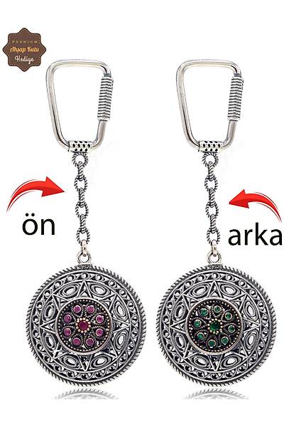 Yakut ve Z�mr�t Ta�l� Y�ld�z Model �ift Tarafl� Oksitli G�m�� Telkari Anahtarl�k 201025179