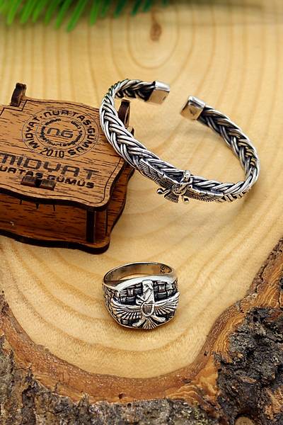 �zel Tasar�m Ahura Mazda Model G�m�� Bilezik ve Y�z�k Kombini 201024557