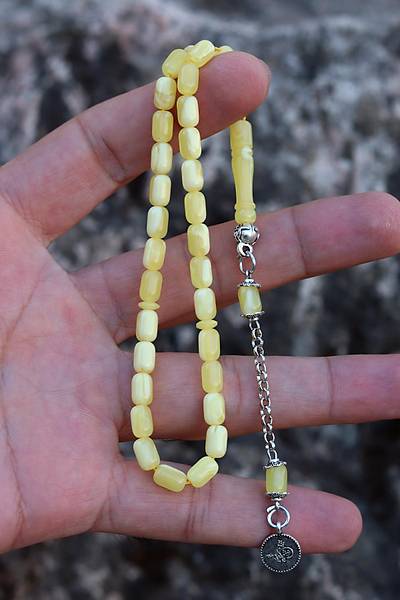Sar� K���k Kaps�l Kesim Damla Benzetmesi Beyrut Toz Kehribar Tesbih 8x5 mm