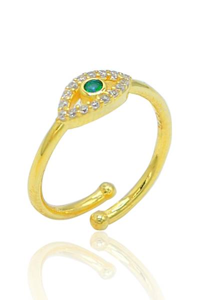 Zümrüt Taşlı Gold Kaplama 925 Ayar Gümüş Kadın Yüzük 201024013