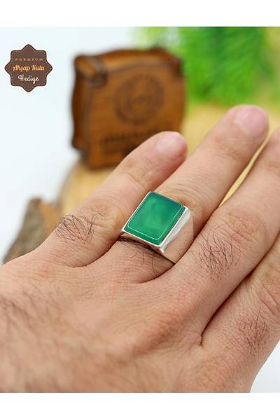 Ye�il Akik Ta�l� Sade Motifli 925 Ayar G�m�� Erkek Y�z�k 201024901