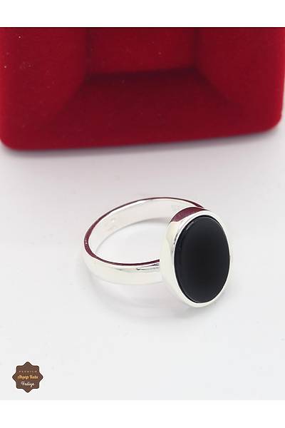Oniks Ta�l� Sade Oval Model 925 Ayar G�m�� Erkek Y�z�k 201025449