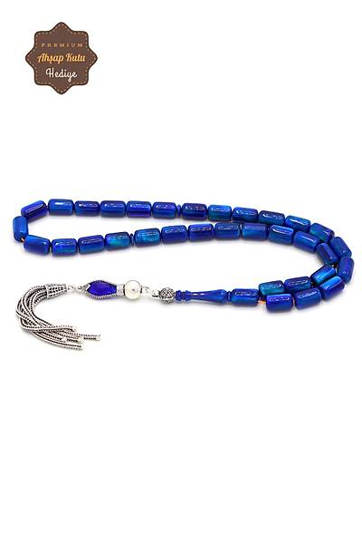 Neon Mavisi Opal Ta�l� Kaps�l Kesim G�m�� P�sk�ll� Do�al Ta� Tesbih 201024169