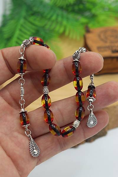 Sar� K�rm�z� S�rmeli Alpaka P�sk�ll� Arpa Kesim Toz Kehribar Zaza Tesbih 201024099