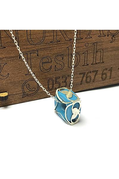 Turkuaz Ta�l� 925 Ayar G�m�� Midyat S�ryani Nazar Kolyesi