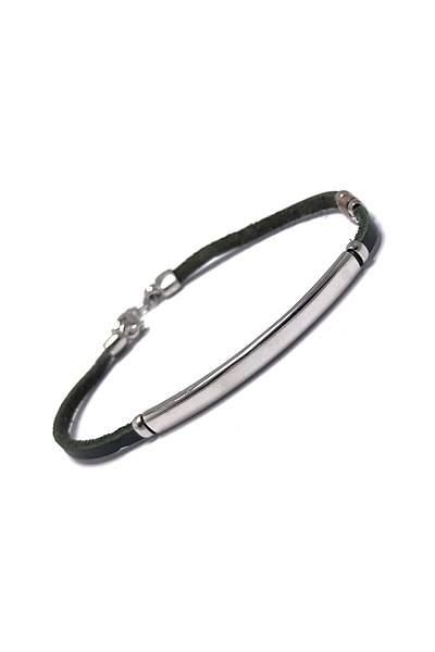 Sade Model Ye�il Deri Kordonlu Unisex G�m�� Bileklik