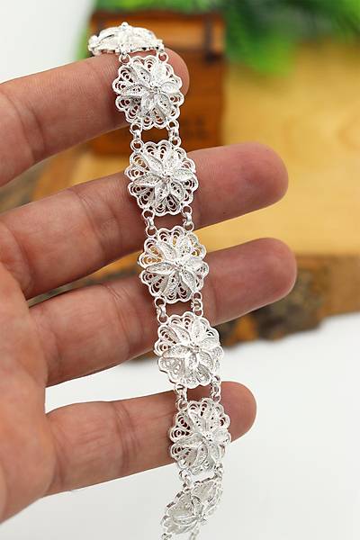 �i�ek Model 925 Ayar G�m�� Telkari Kad�n Bileklik 201024177