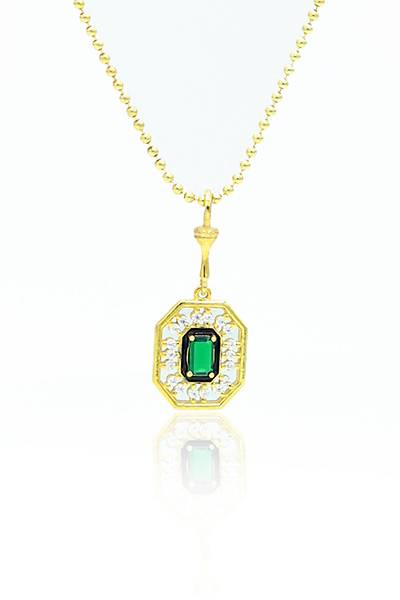 Z�mr�t Ta�l� Sekizgen Model Gold Kaplama 925 Ayar G�m�� ��l� Set 201024003