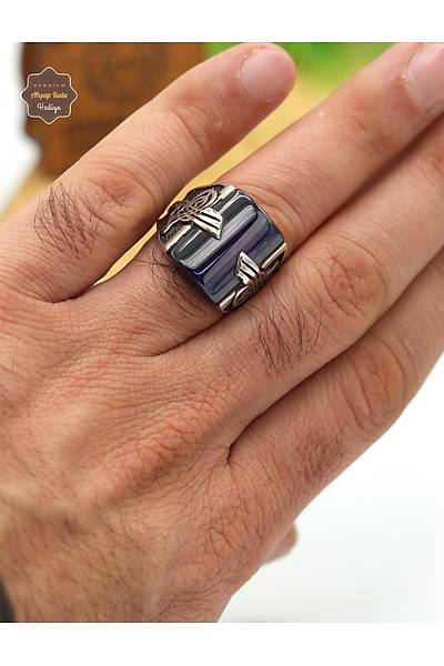 Ametist Ta�l� Tu�ra Motifli 925 Ayar G�m�� Erkek Y�z�k 201024873