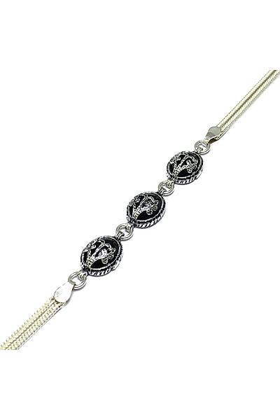 Oniks Ta�l� 925 Ayar Mardin Has�r� G�m�� Bileklik