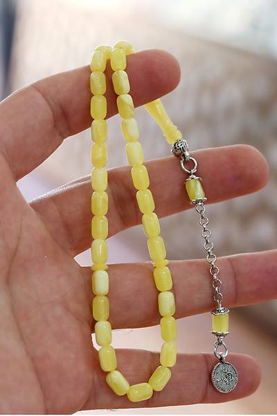 Sar� K���k Kaps�l Kesim Damla Benzetmesi Beyrut Toz Kehribar Tesbih 8x5 mm